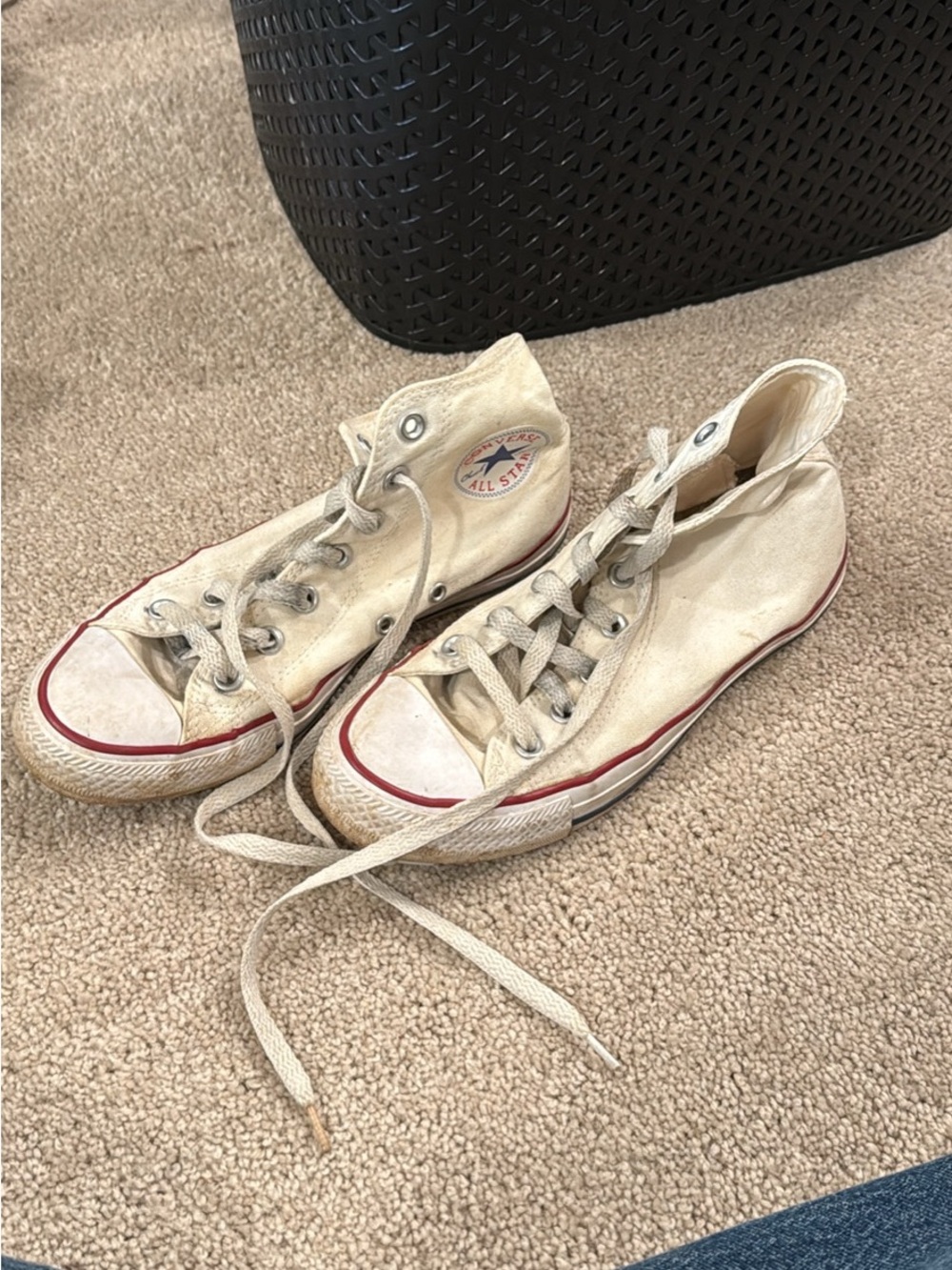 Converse High Top Sneakers - Cream Canvas with Red Trim